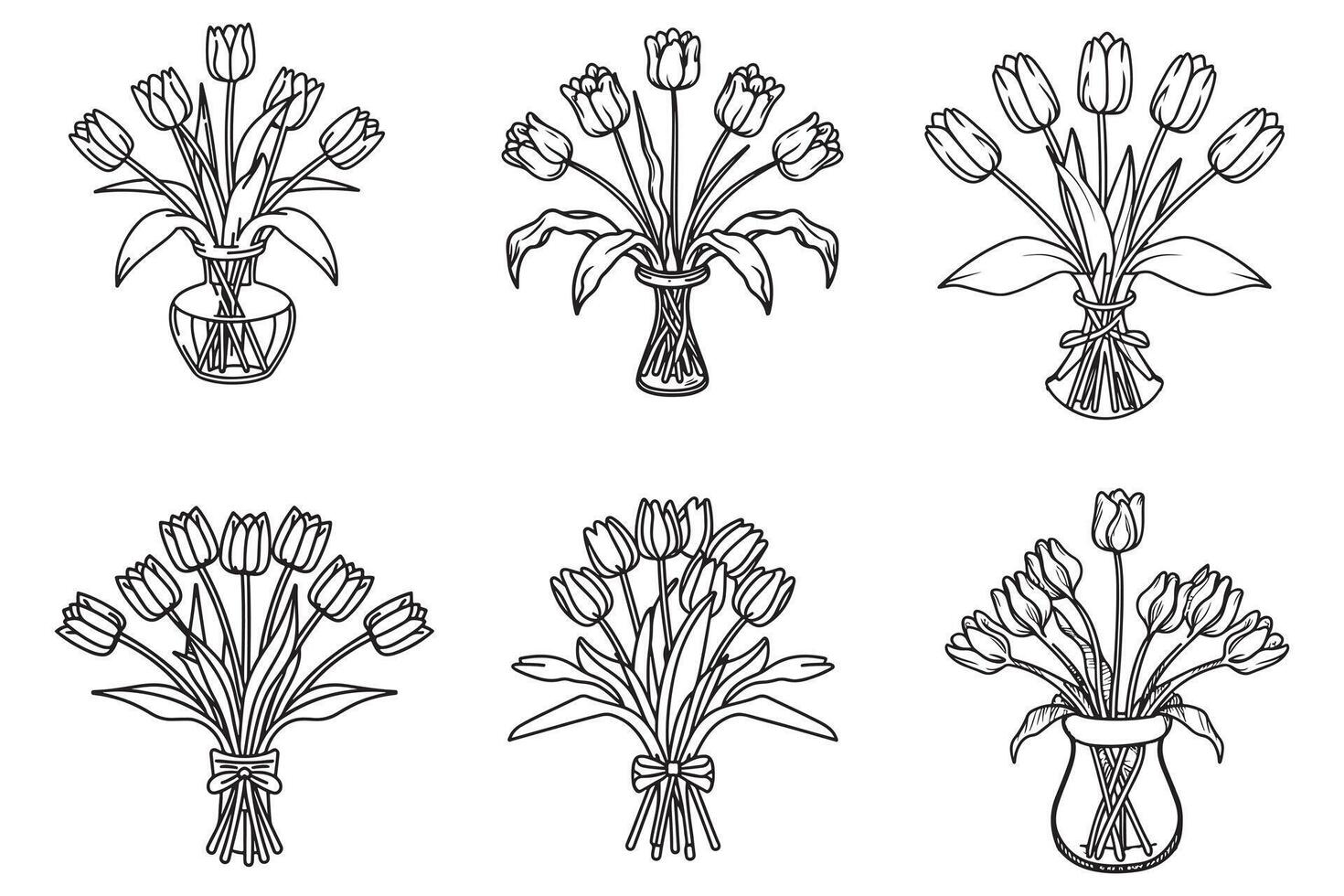 Lilies Bouquet Set Vector Design On White Background illustration