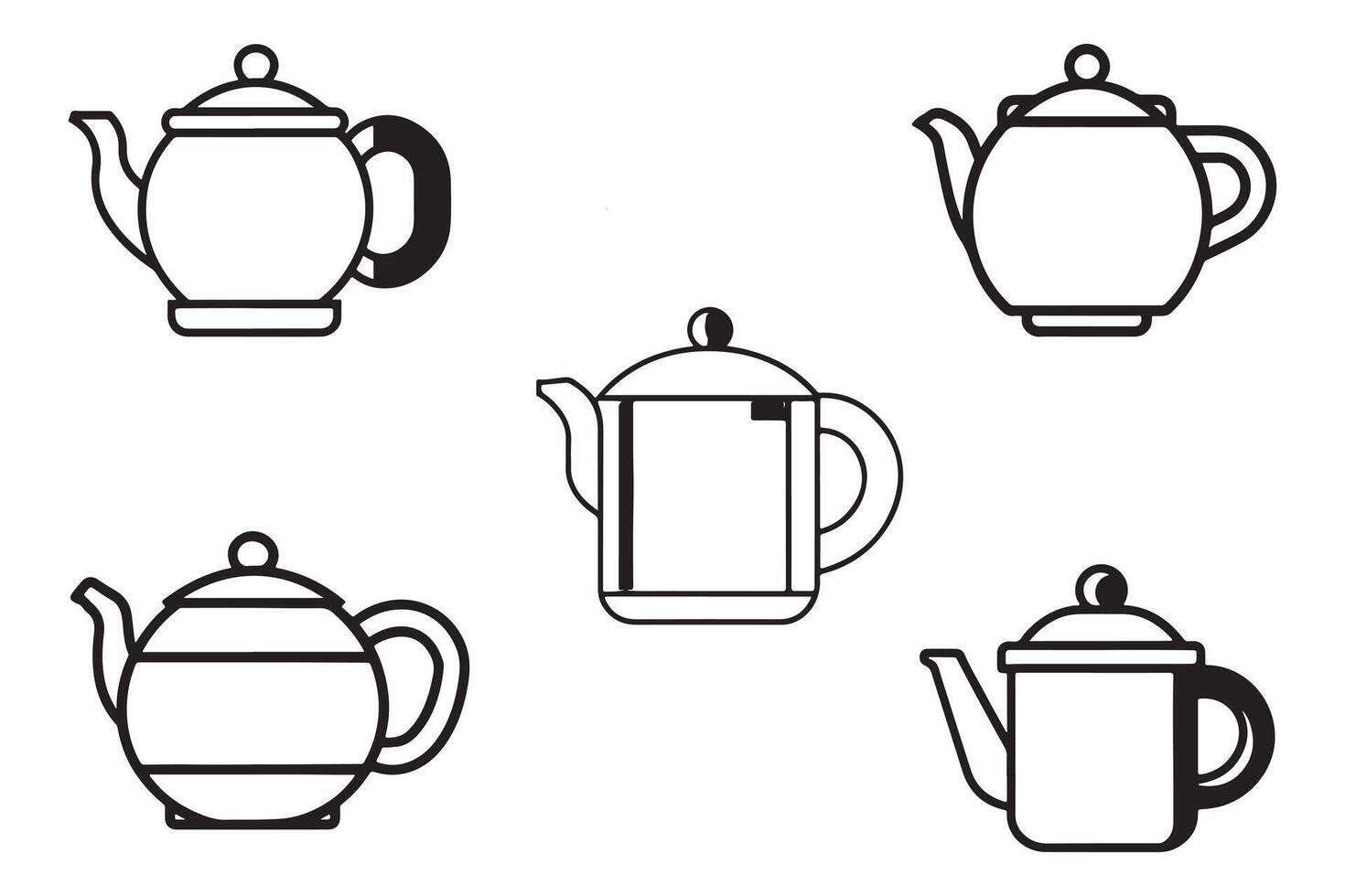 Teapot Vector Set Outline Silhouette Icons In White Background