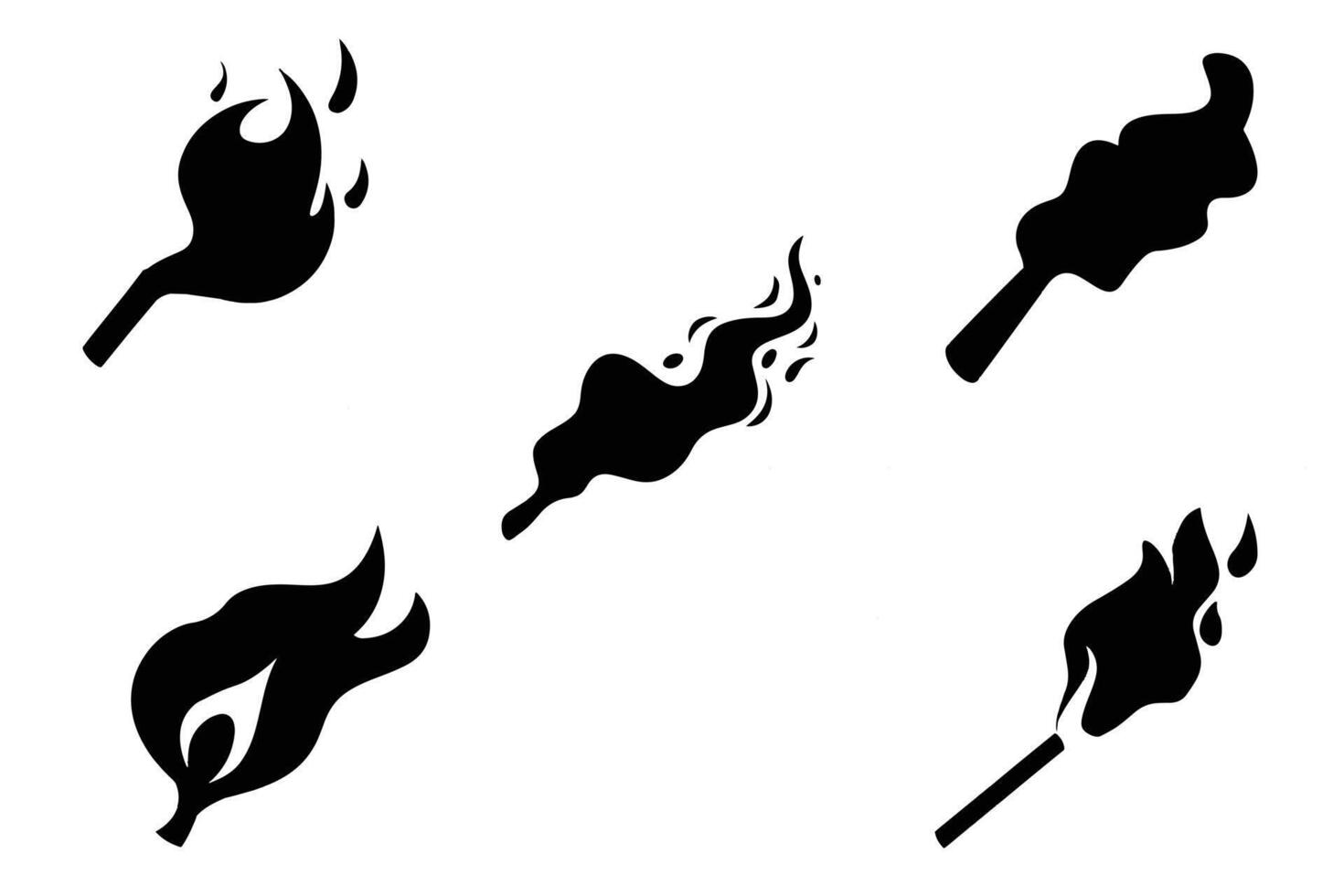 Fire Shape Vector Set Outline Silhouette Icons In White Background
