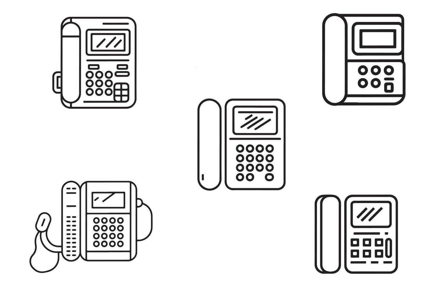 teléfono vector conjunto silueta contorno silueta íconos en blanco antecedentes