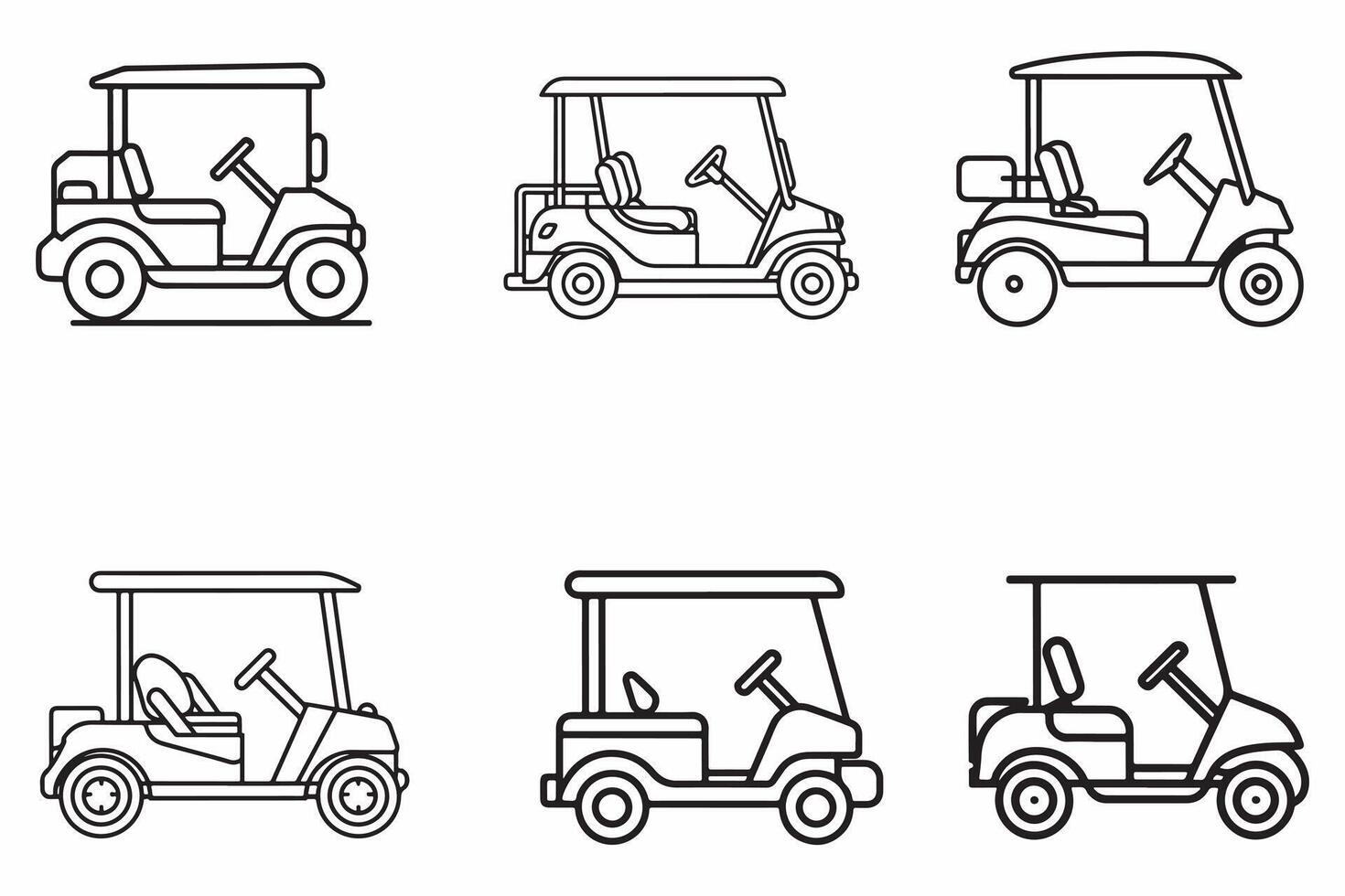 golf carro conjunto contorno vector ilustración en blanco antecedentes