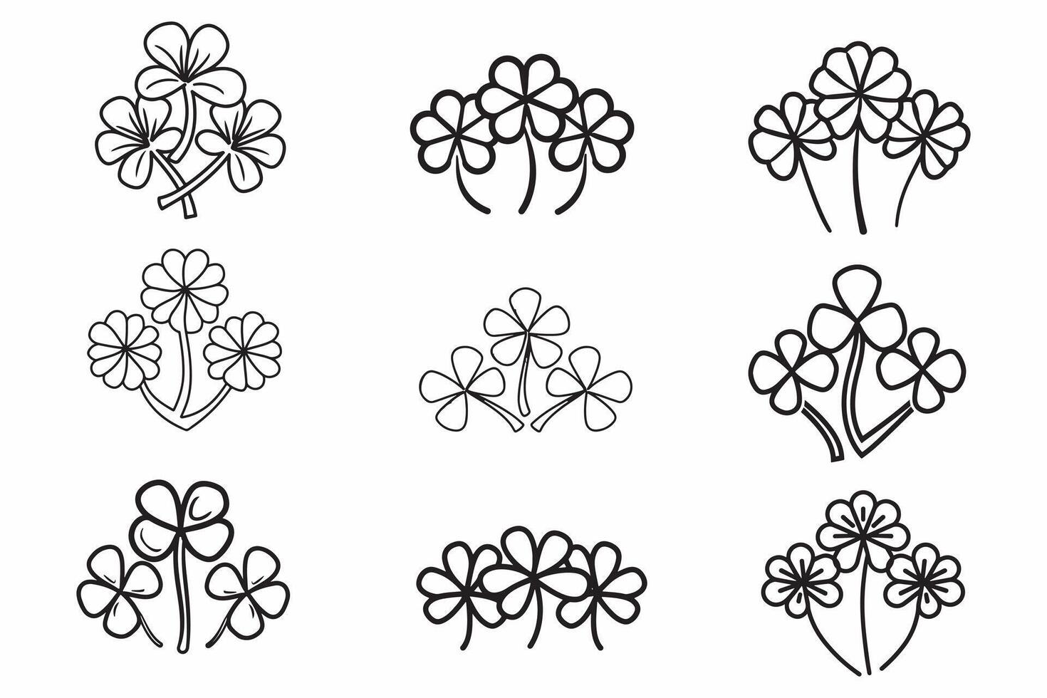 Clover With Three Flower Outline Vector Illustration On White Background