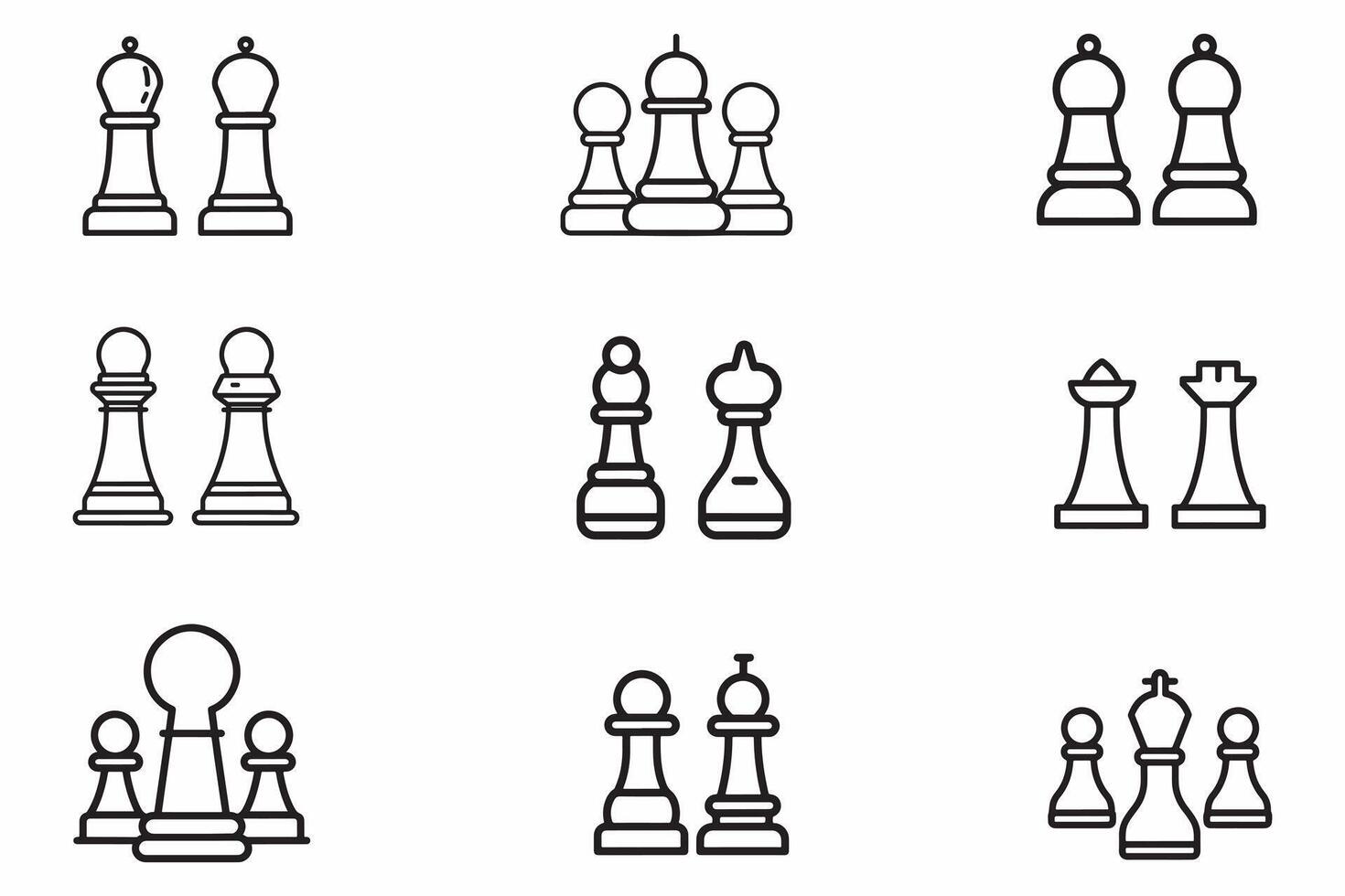 Chess game Set Outline Vector Illustration On White Background