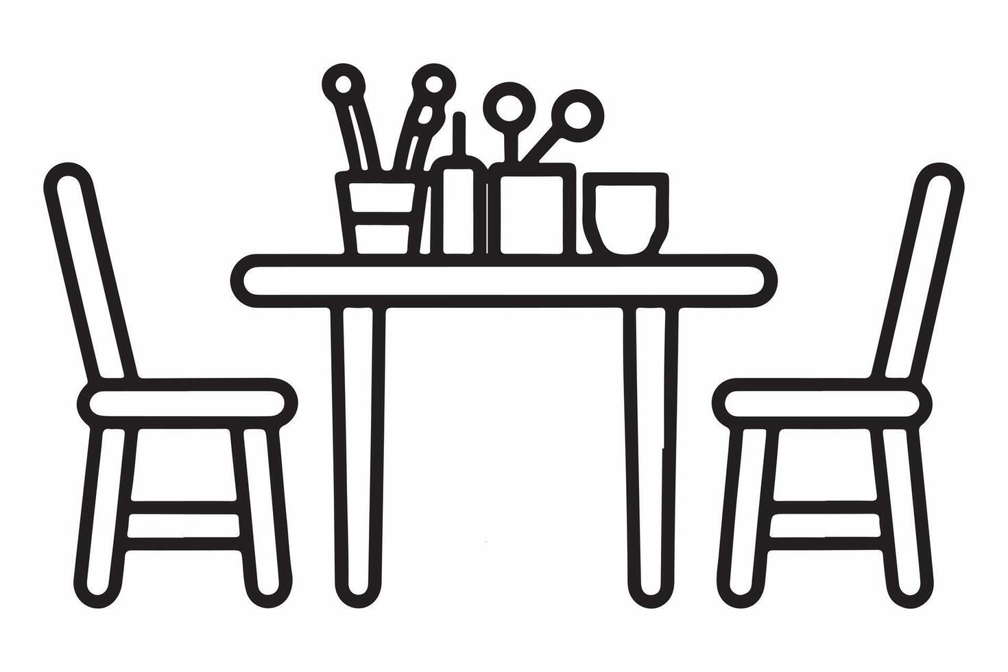 Table And Chair Outline Vector Illustration on white background