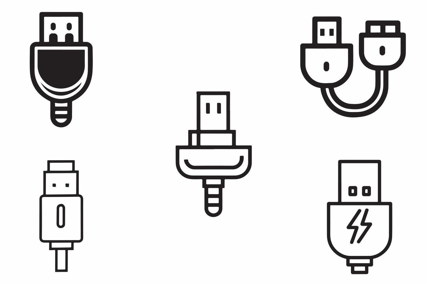 USB Port Set Outline Vector Illustration on white background