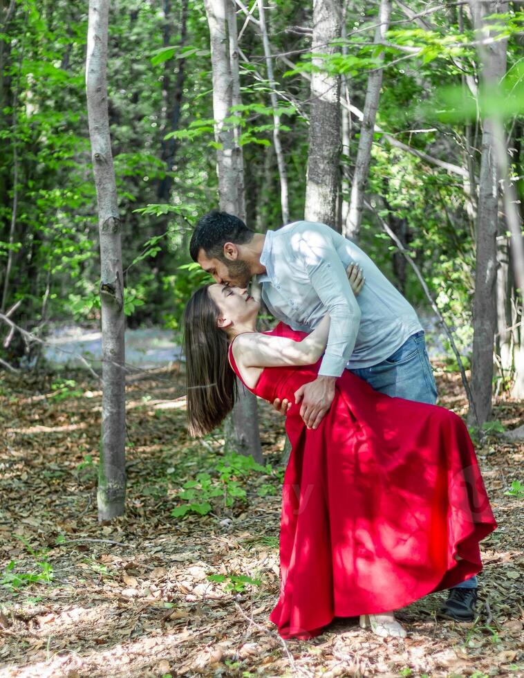 romantic couple in the garden, couple in the nature photo