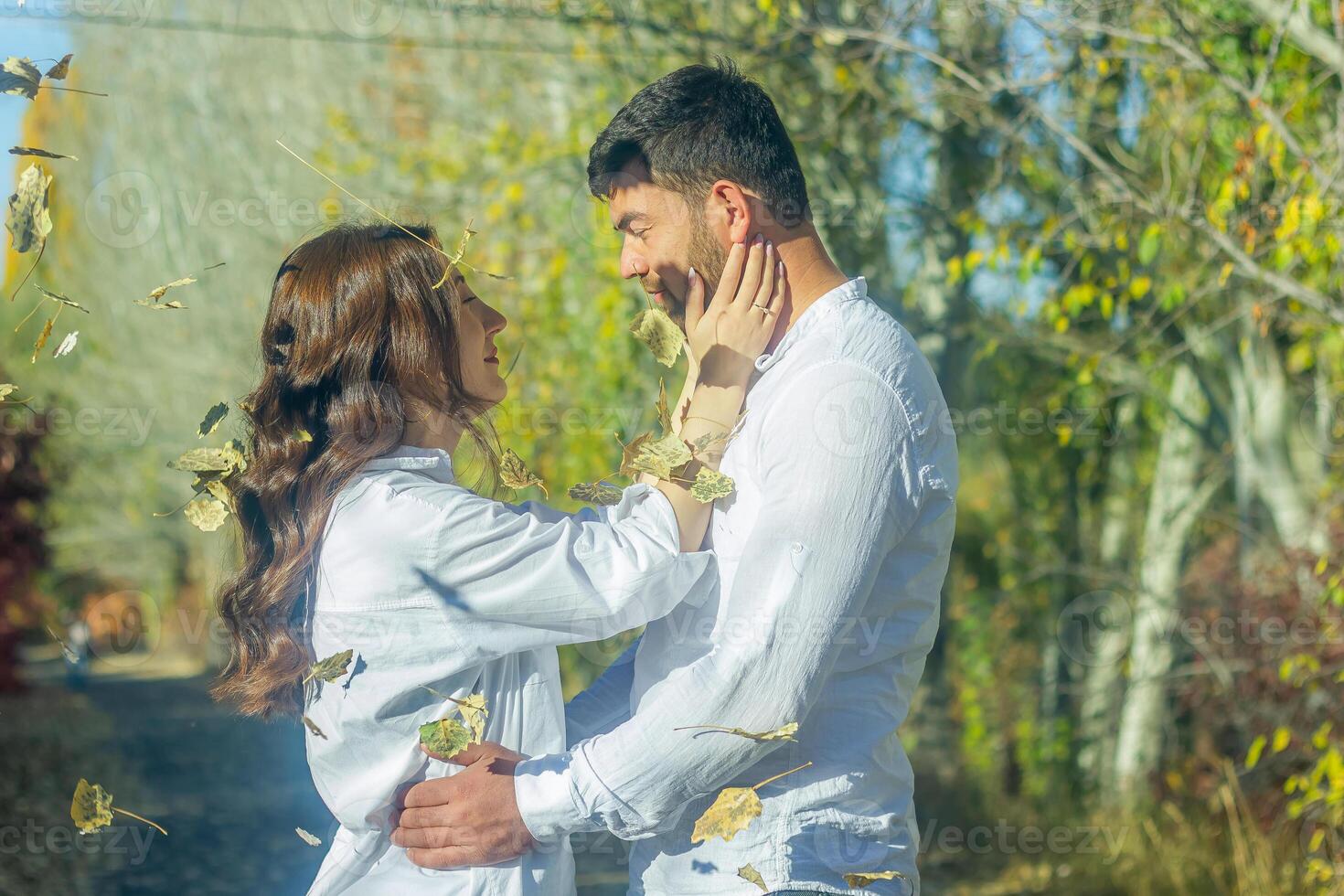 romantic couple in the garden, couple in the nature photo