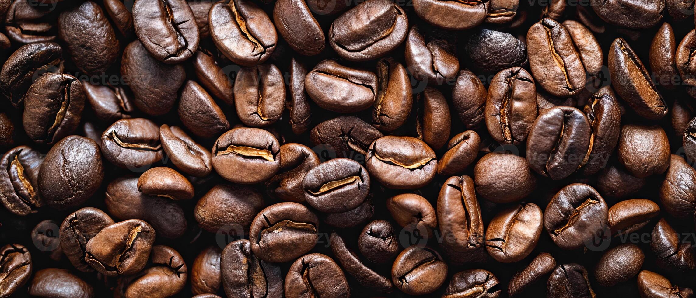 AI generated Close-up image capturing the rich textures and dark tones of freshly roasted coffee beans, with a focus on their glossy surfaces. Freshly Roasted Coffee Beans photo