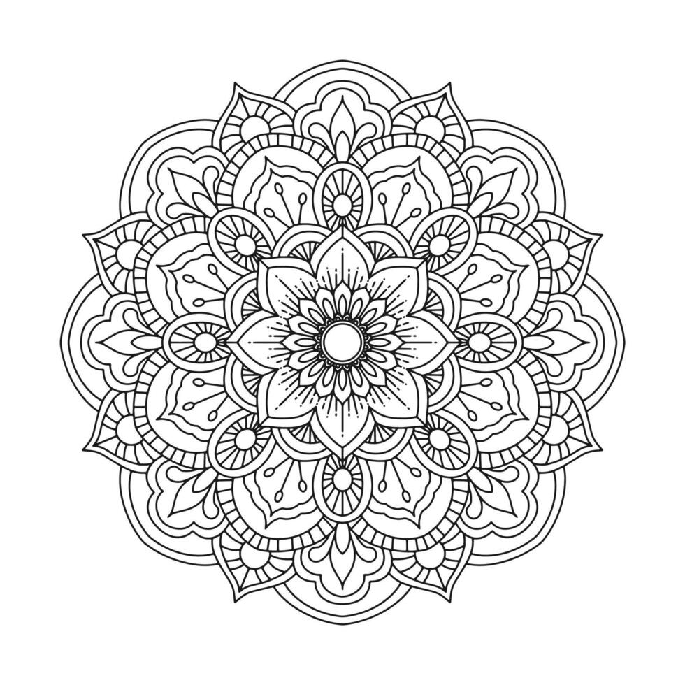 Beautiful black white mandala line doodle for coloring book, henna, tattoo vector