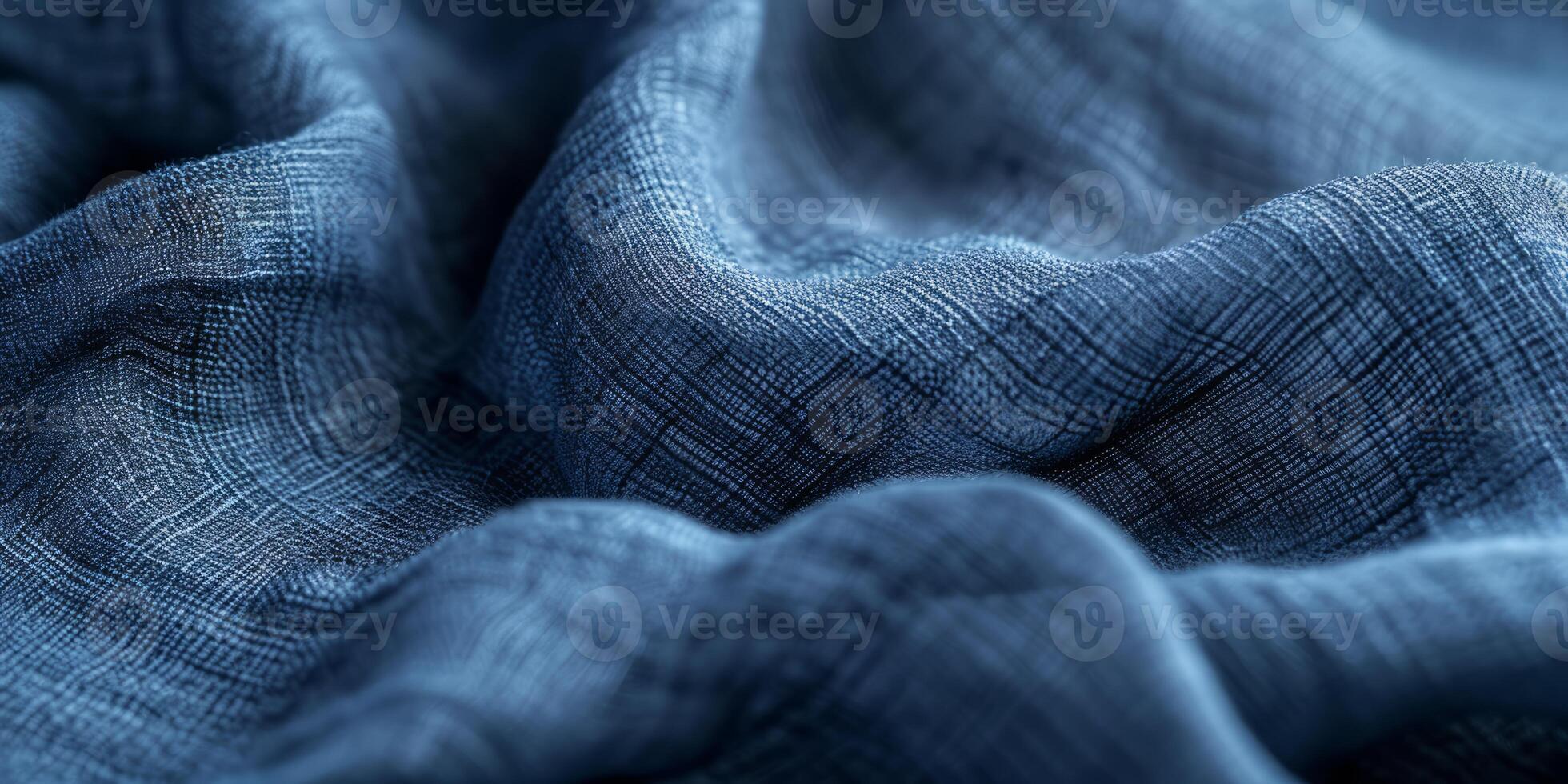 AI generated Macro shot of textured blue fabric with detailed weave patterns and folds photo
