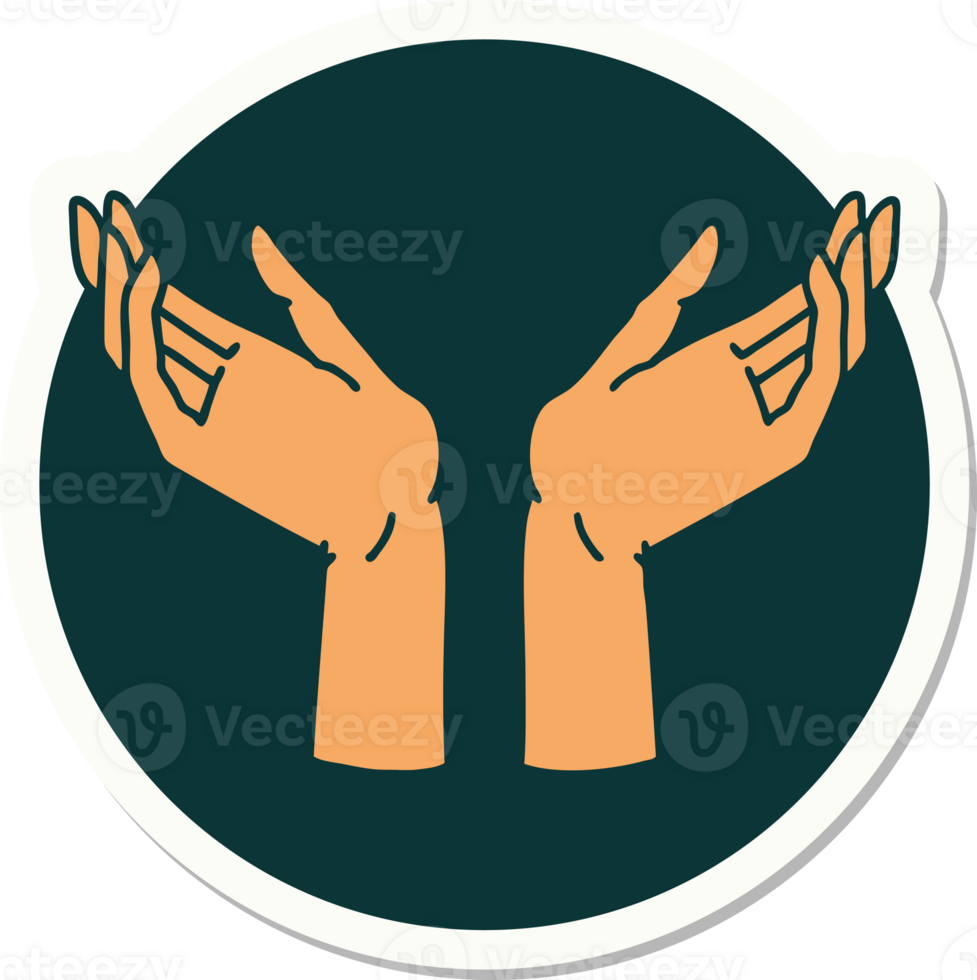 sticker of tattoo in traditional style of open hands png