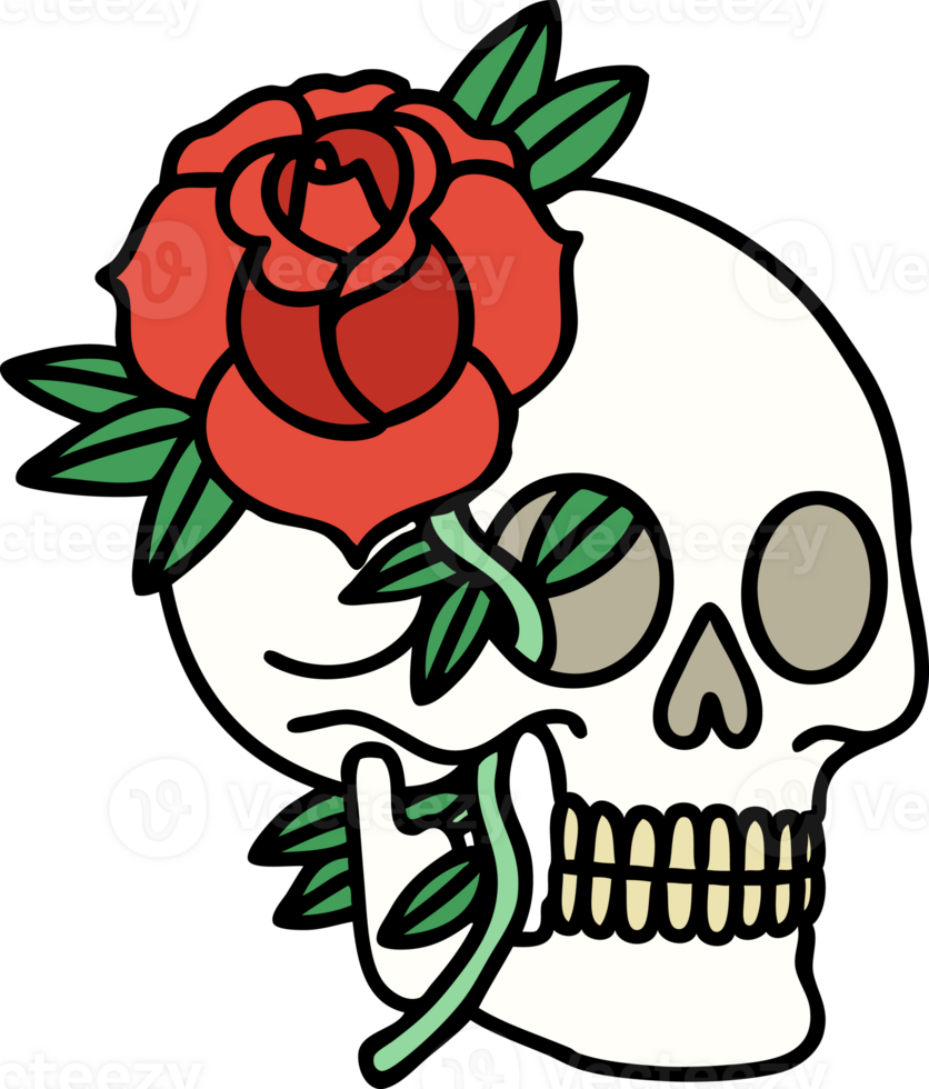 tattoo in traditional style of a skull and rose png