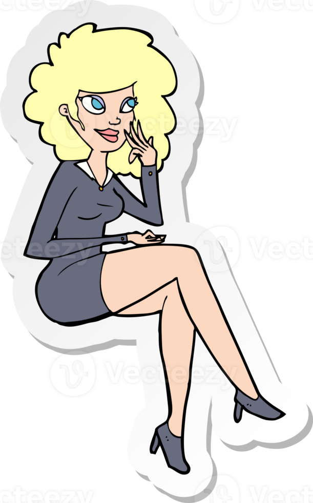 sticker of a cartoon office woman sitting png