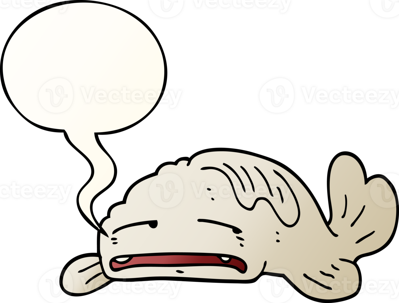 cartoon sad old fish with speech bubble in smooth gradient style png