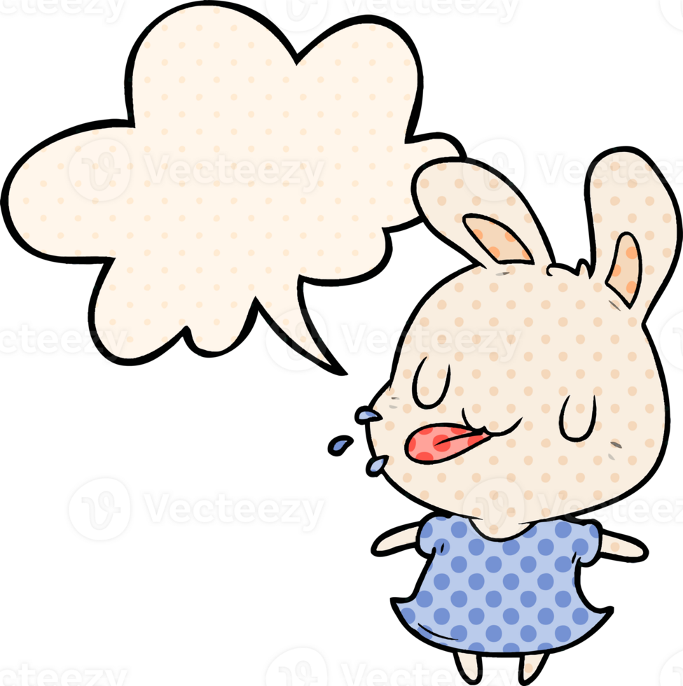 cute cartoon rabbit blowing raspberry with speech bubble in comic book style png