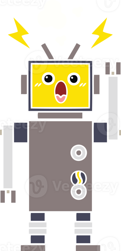 flat color retro cartoon of a broken robot png