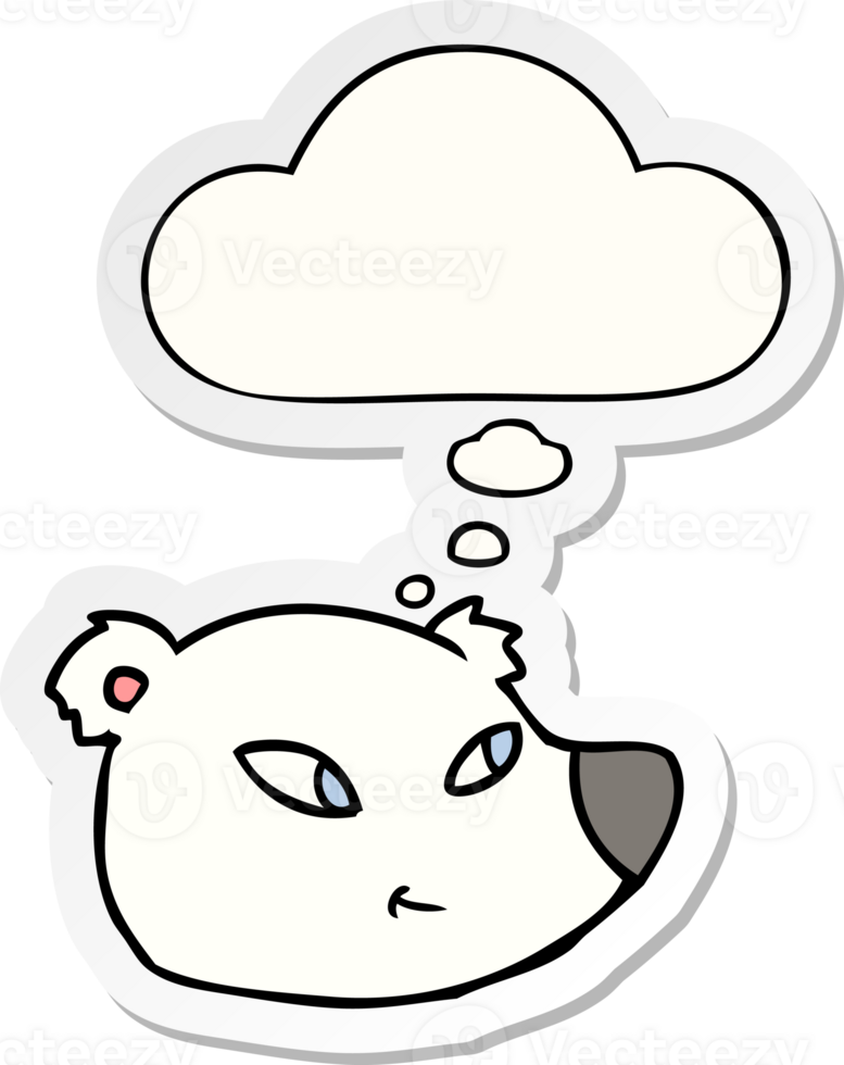 cartoon polar bear face with thought bubble as a printed sticker png