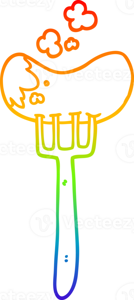 rainbow gradient line drawing of a cartoon sausage and fork png