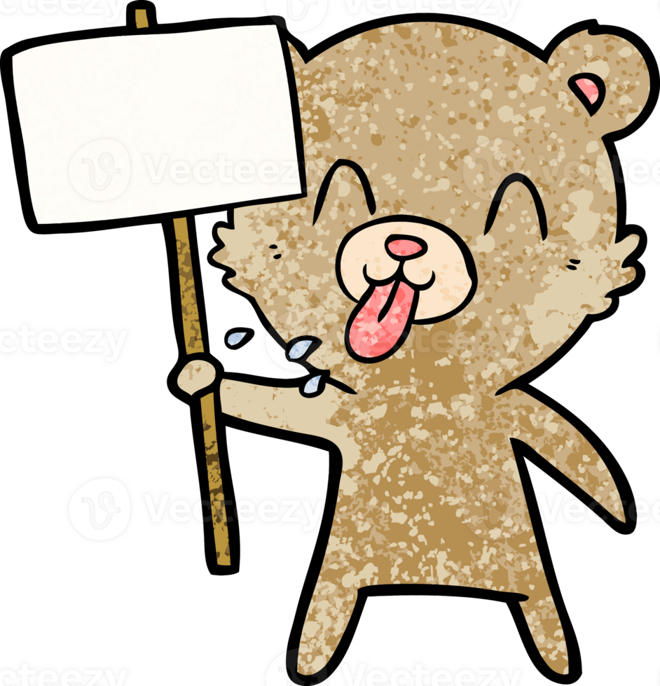 rude cartoon bear with protest sign png