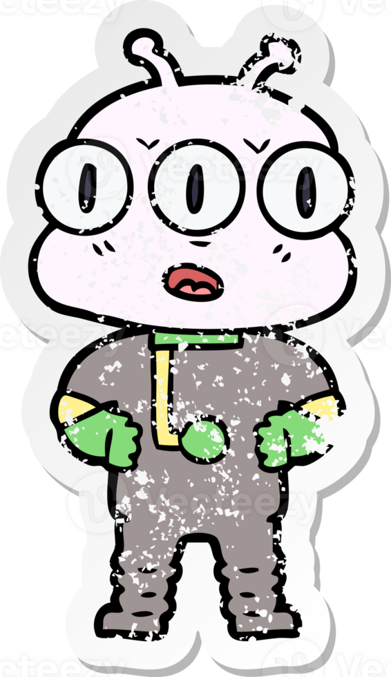 distressed sticker of a cartoon three eyed alien png