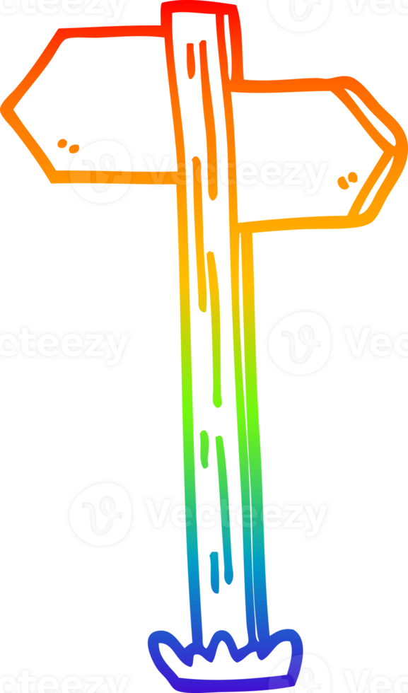 rainbow gradient line drawing of a cartoon sign posts png