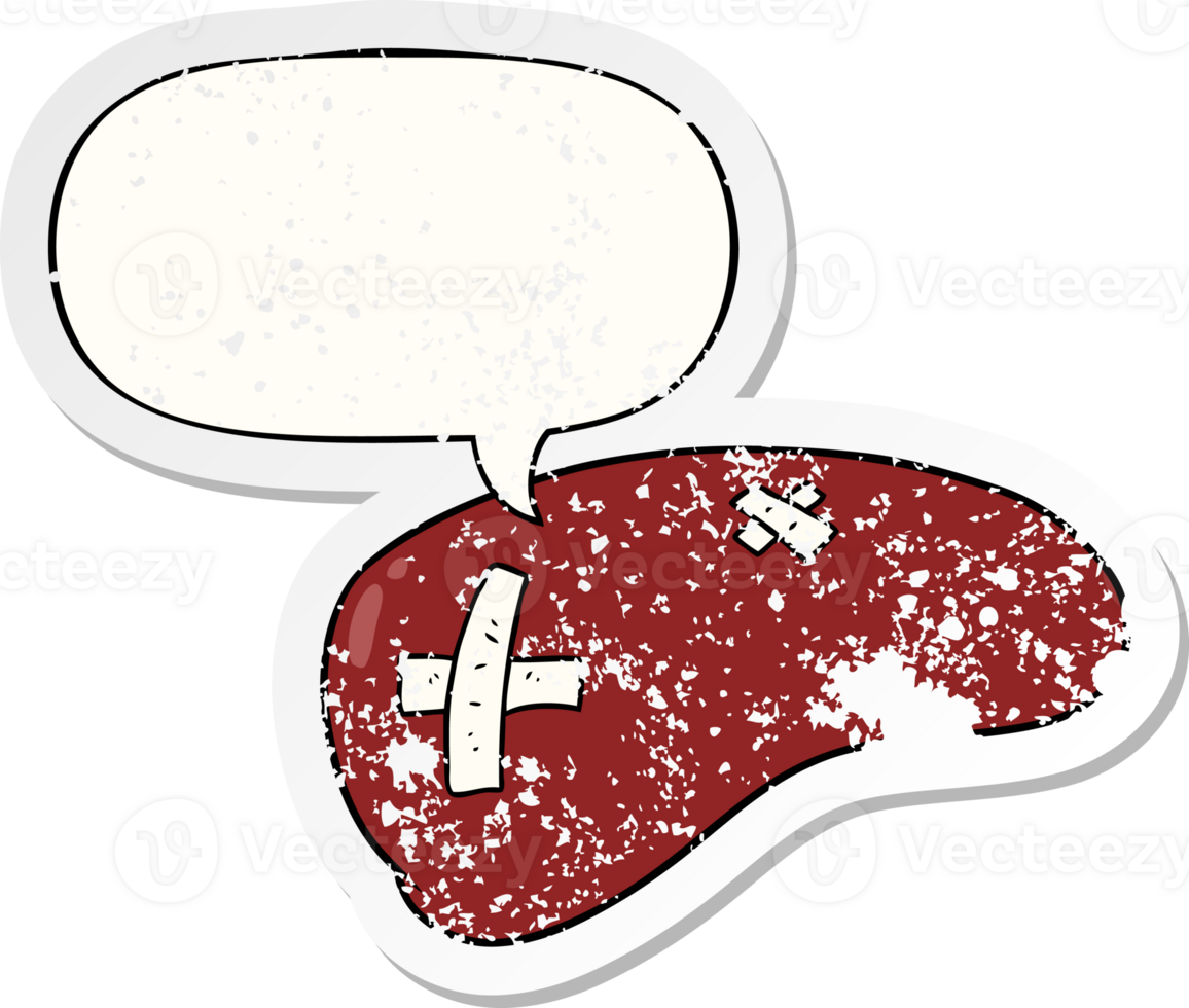 cartoon repaired liver with speech bubble distressed distressed old sticker png
