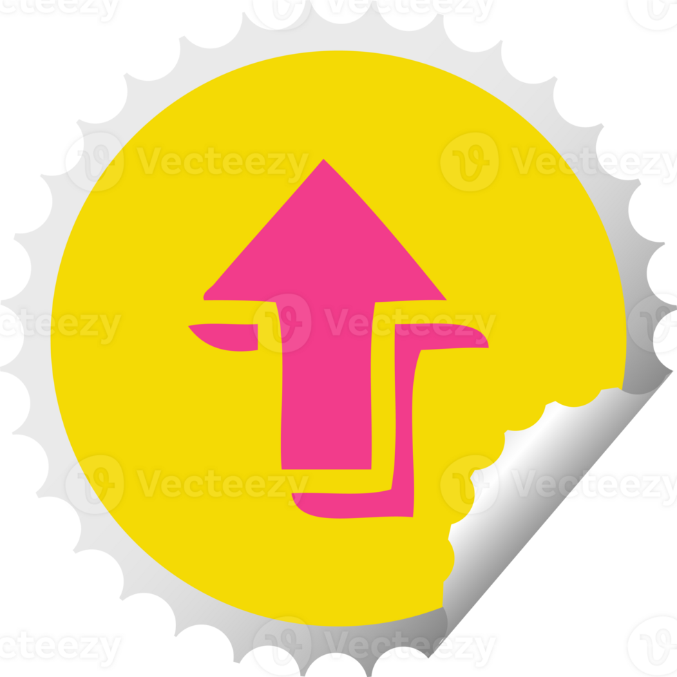 circular peeling sticker cartoon of a pointing arrow png