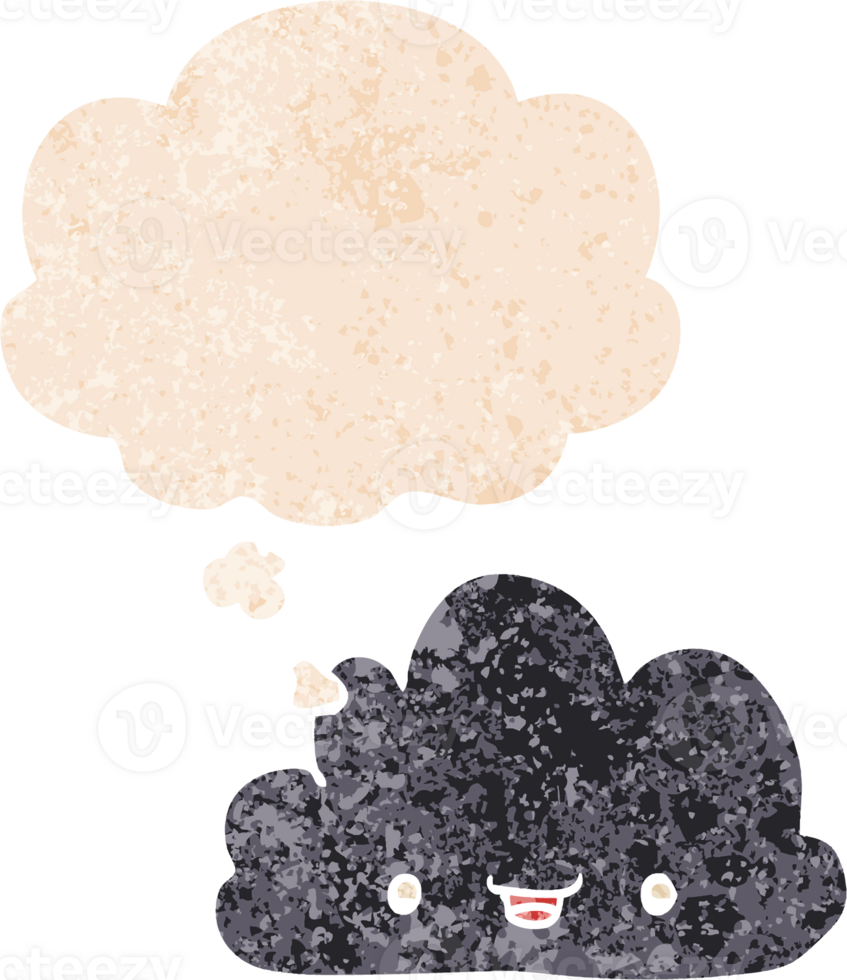 happy cartoon cloud with thought bubble in grunge distressed retro textured style png
