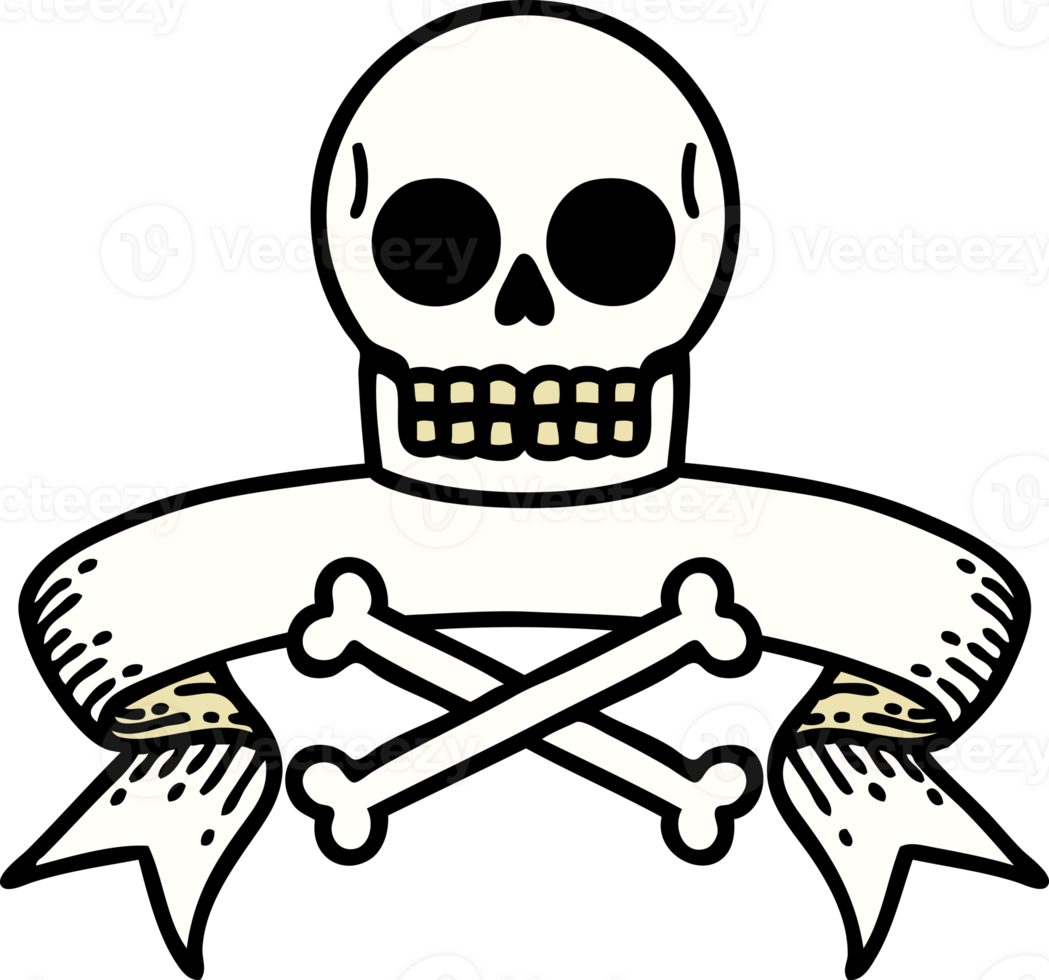 traditional tattoo with banner of a skull png