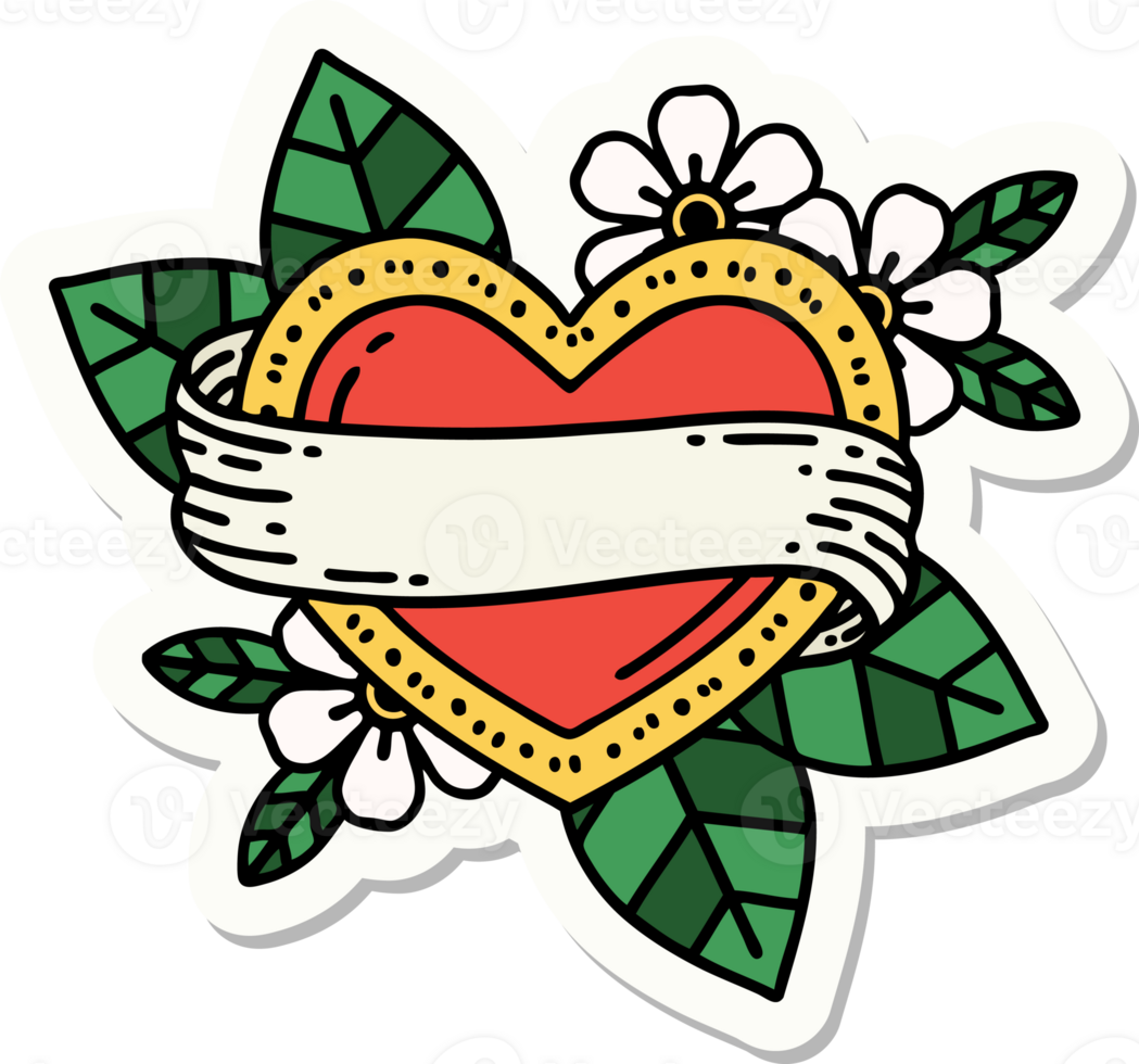 sticker of tattoo in traditional style of a heart and banner png