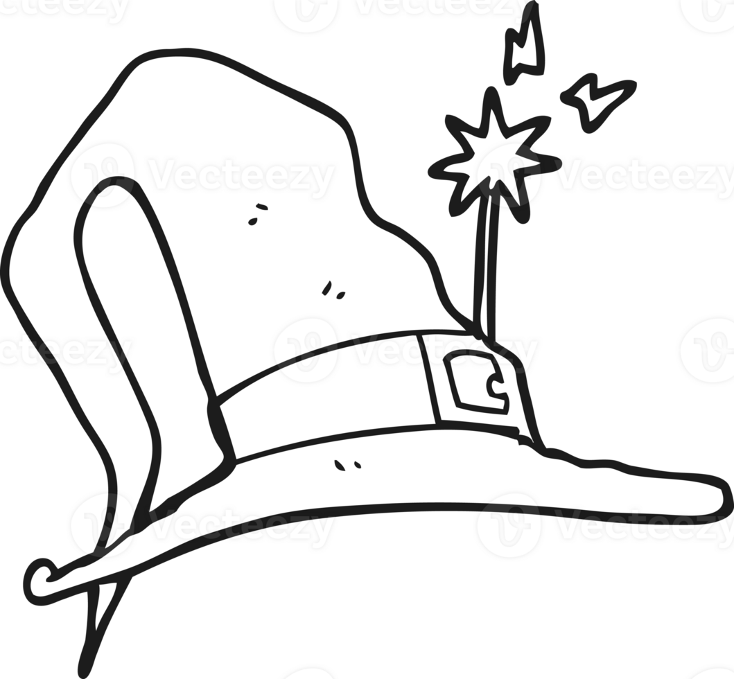 hand drawn black and white cartoon witch hat png