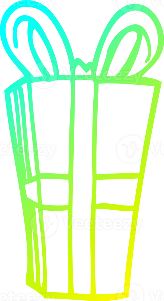 cold gradient line drawing of a cartoon wrapped present png