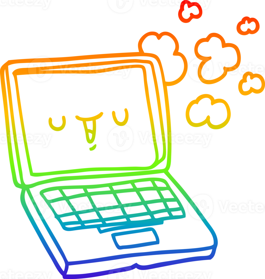 rainbow gradient line drawing of a cartoon computer png