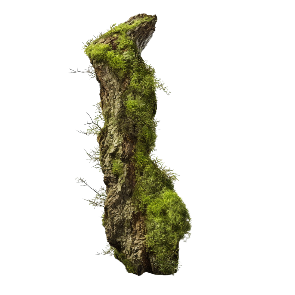 AI generated Green moss on rotten bark tree clip art png