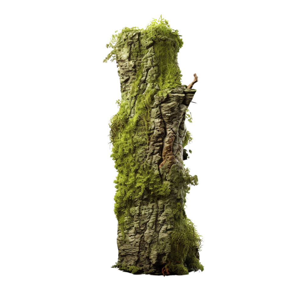 AI generated Green moss on rotten bark tree clip art png