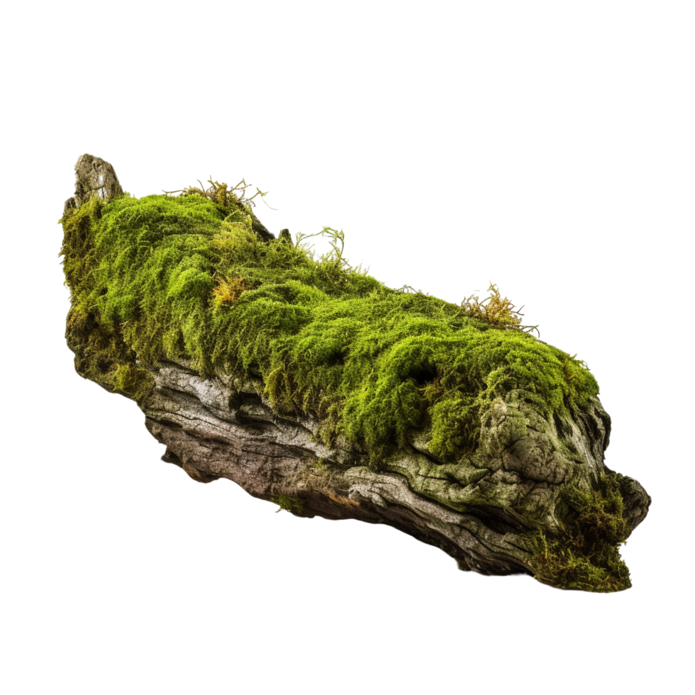AI generated Green moss on rotten bark tree clip art png