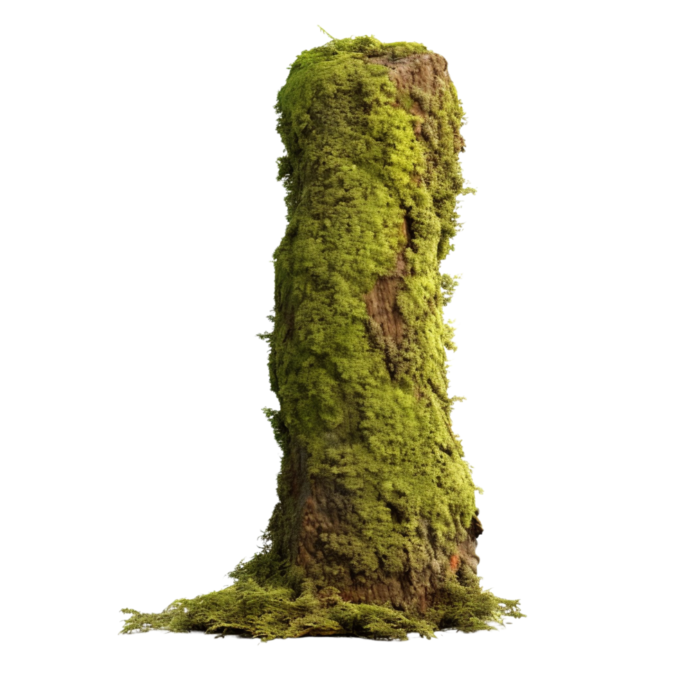 AI generated Green moss on rotten bark tree clip art png