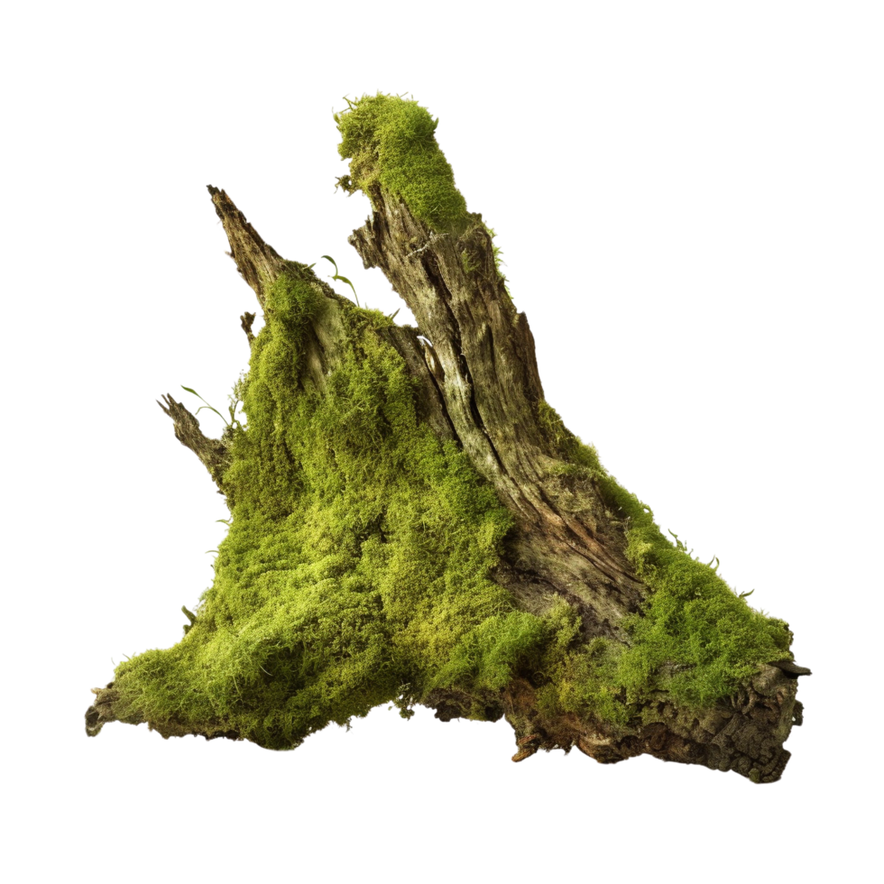 AI generated Green moss on rotten bark tree clip art png