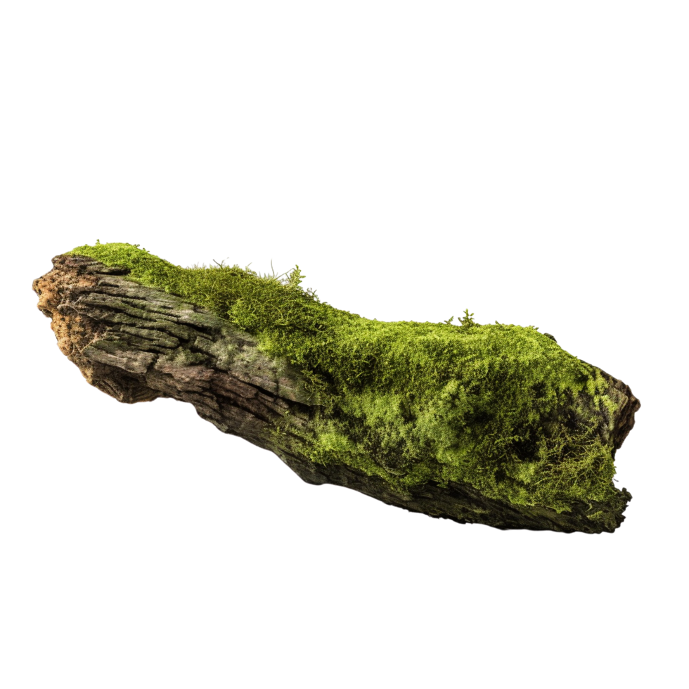 AI generated Green moss on rotten bark tree clip art png