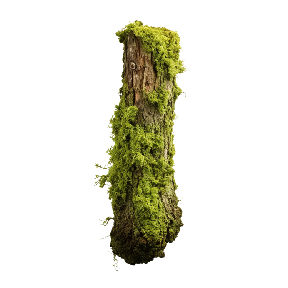AI generated Green moss on rotten bark tree clip art png