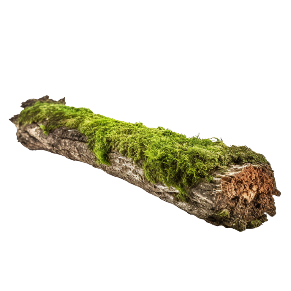 AI generated Green moss on rotten bark tree clip art png