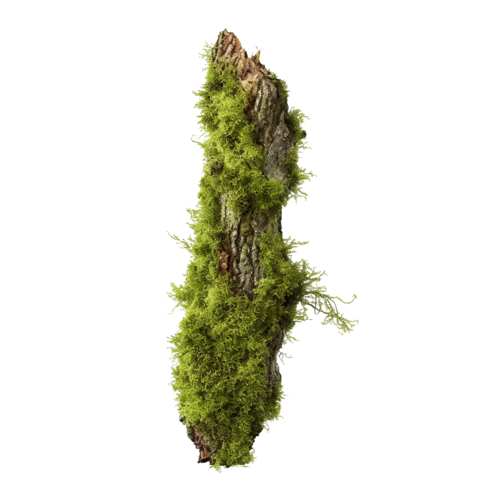 AI generated Green moss on rotten bark tree clip art png