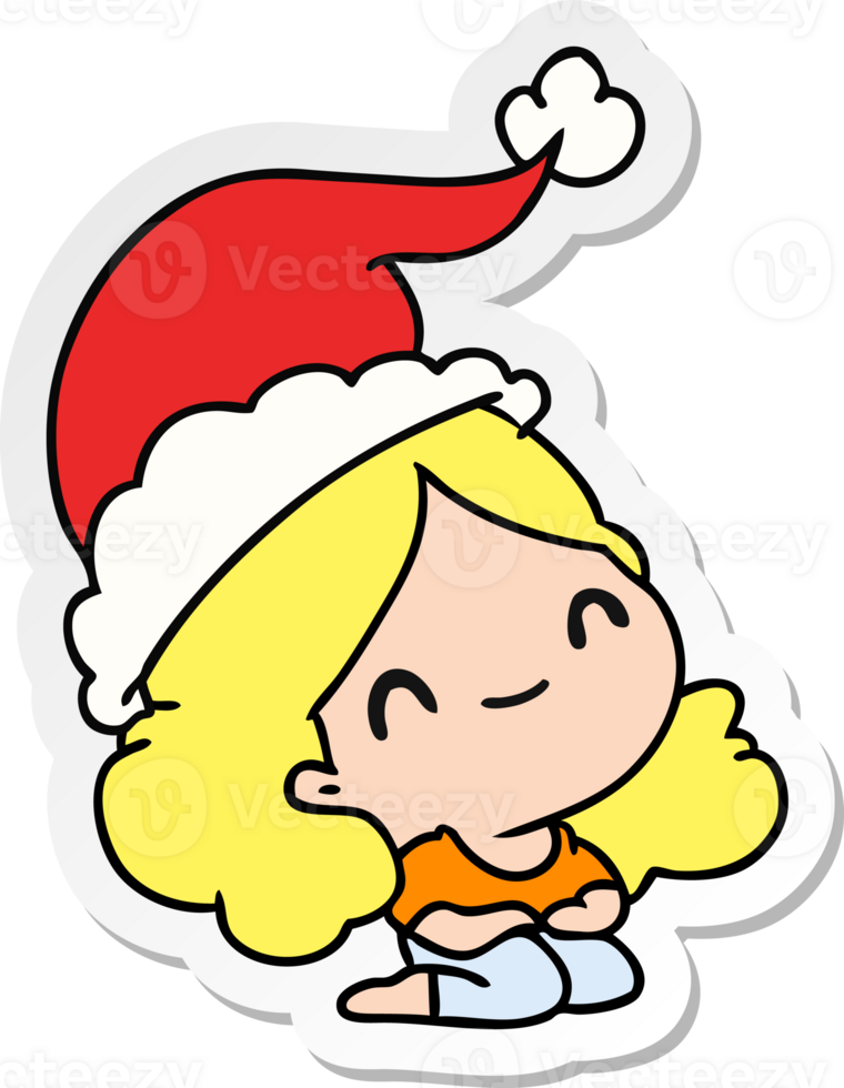 hand drawn christmas sticker cartoon of kawaii girl png
