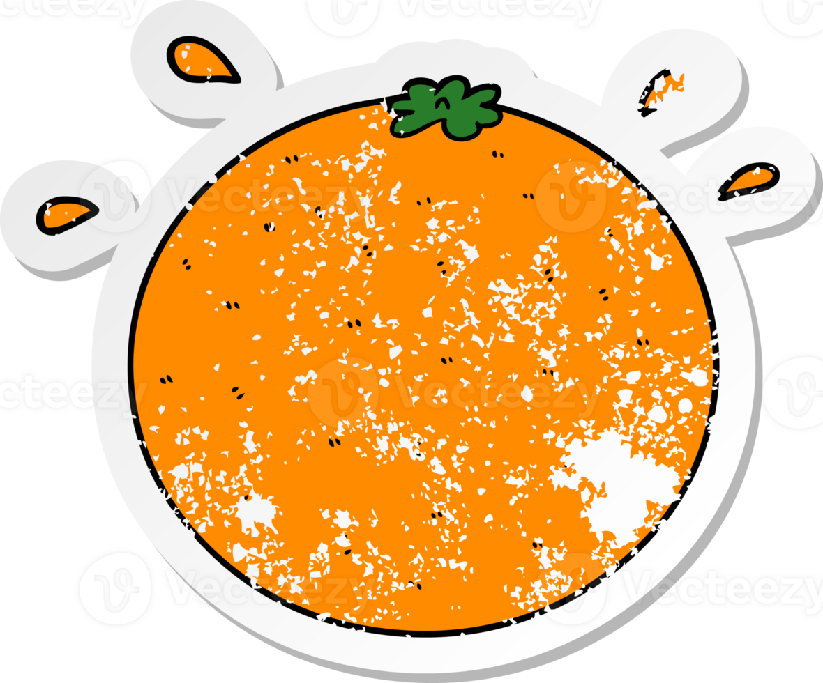 distressed sticker of a cartoon orange png