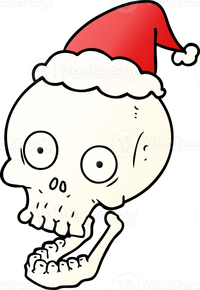 hand drawn gradient cartoon of a skull wearing santa hat png