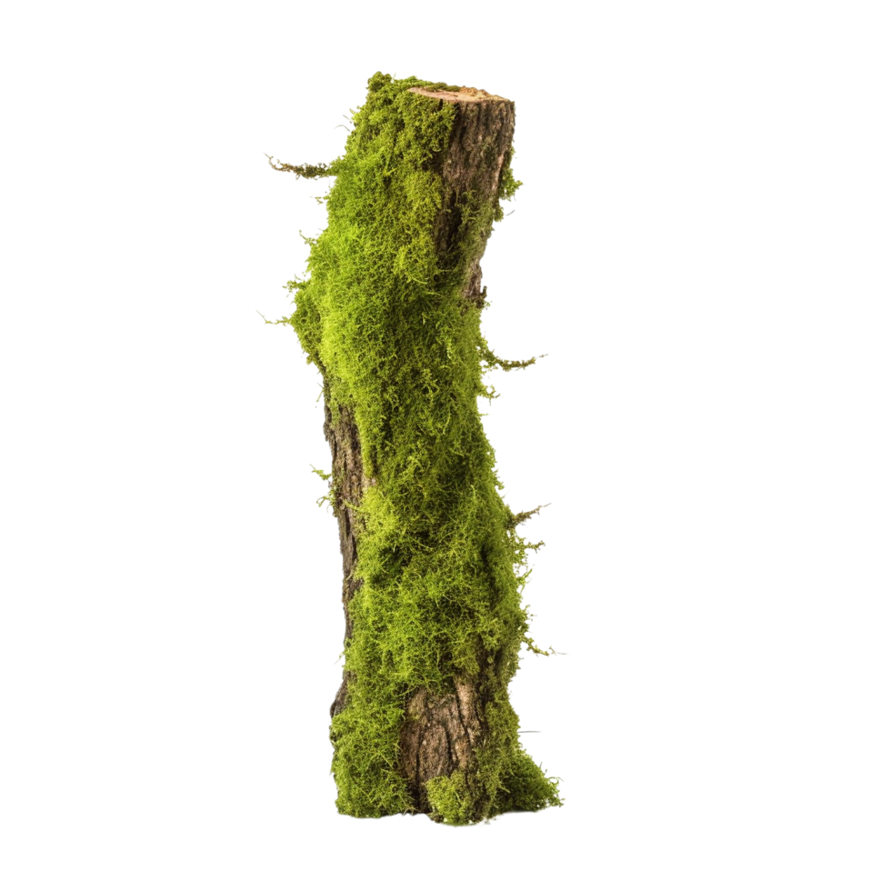 AI generated Green moss on rotten bark tree clip art png