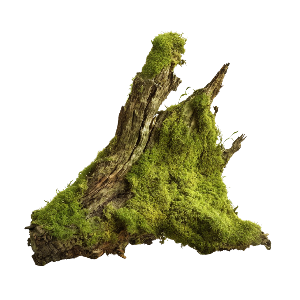 AI generated Green moss on rotten bark tree clip art png
