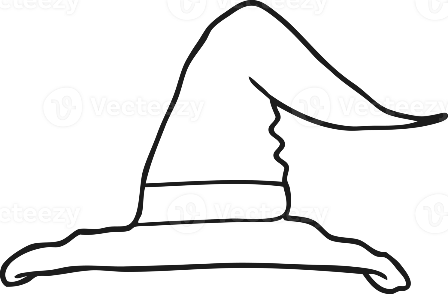 hand drawn black and white cartoon witch hat png
