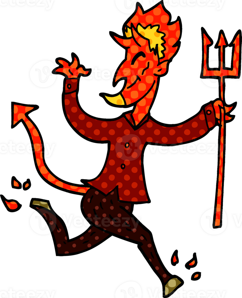 cartoon doodle devil with pitchfork png