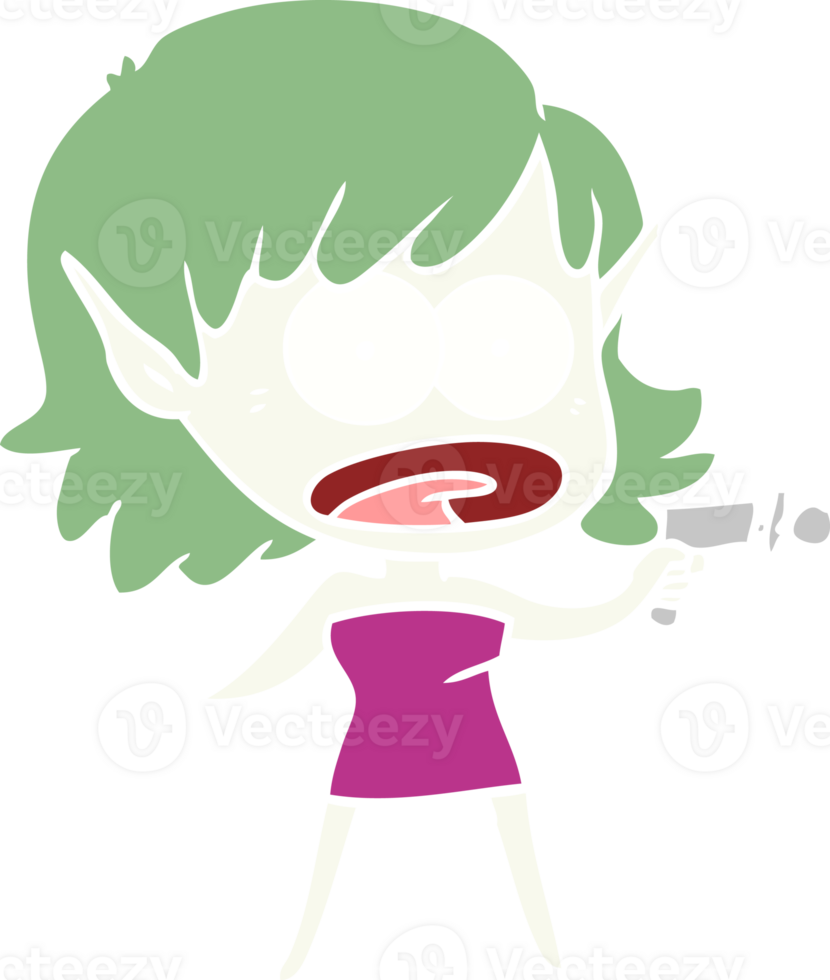 flat color style cartoon shocked alien girl with ray gun png